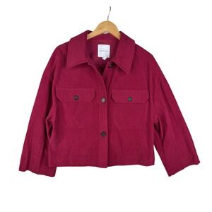 Avec Les Filles Cropped Corduroy Jacket size Medium Raspberry Red